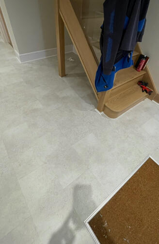LVT hallway Our camaro RC LVT range in tile design with a fitted matwell.